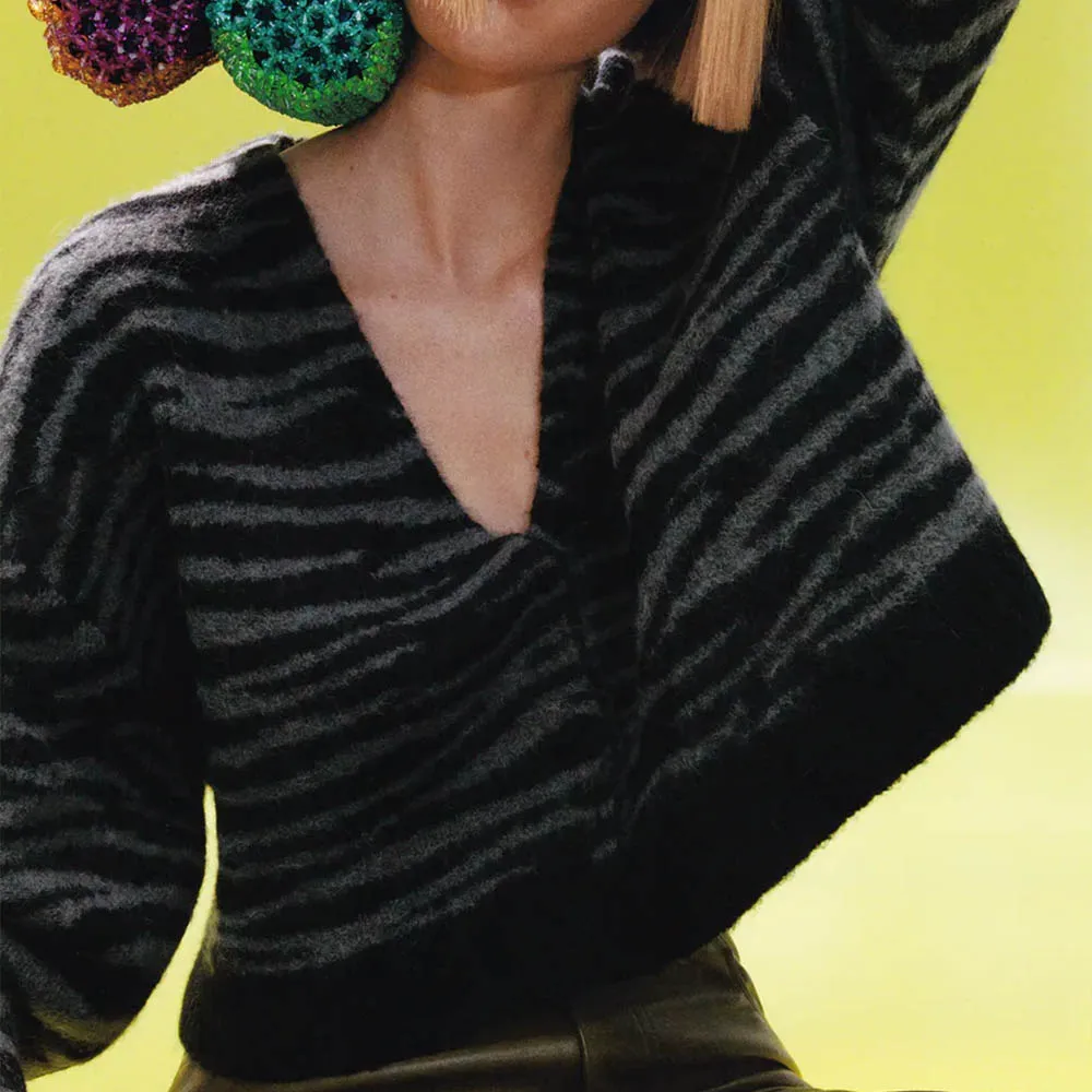 

Женский жаккардовый кардиган Za, повседневный короткий жаккардовый кардиган с гофрированным узором и V-образным вырезом, осень 2021