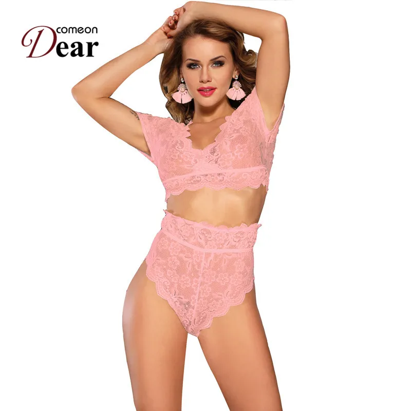 Comeondear, кружевной бюстгальтер, набор, прозрачный, 5XL, нижнее белье, женский сексуальный комплект размера плюс, полный бюстгальтер и трусы с высокой талией, нижнее белье, RB80760