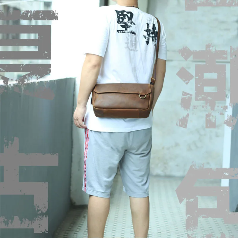 

Youth Man Messenger Bag Genuine Leather Men Crossbody Shoulder Bag Vintage Crazy Horse Cowhide Flap Style Pack