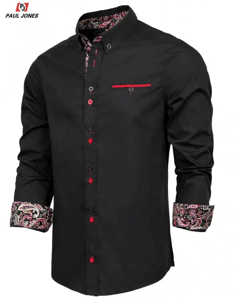 Мужская Повседневная рубашка с длинным рукавом PAUL JONES контрастная воротником на
