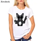 Женская футболка в стиле Харадзюку 2020, Повседневная футболка с круглым вырезом и французским бульдогом и Бостоном-терьером, очаровательные женские топы с милой собакой