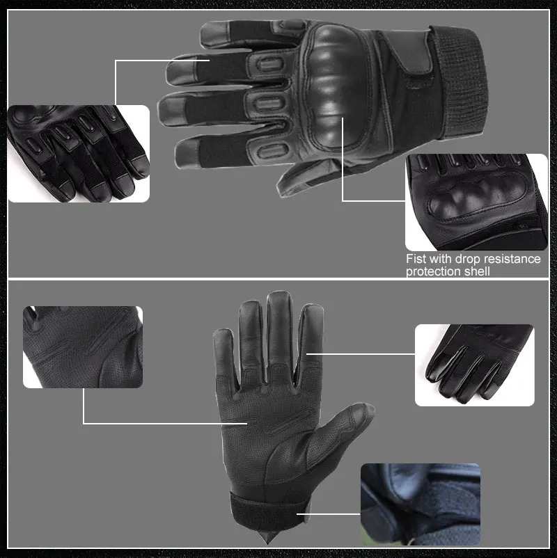 Мотоциклетные перчатки кожаные тактические боевые с полным пальцем
