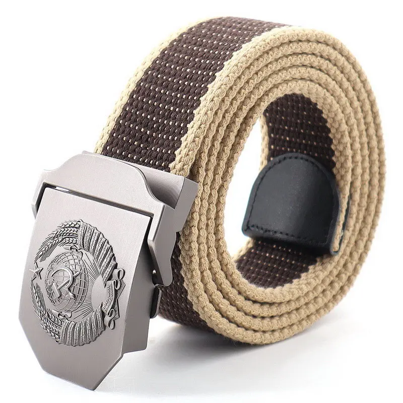 Российские мужские металлические скользящие ремни с пряжкой дышащие холщовые