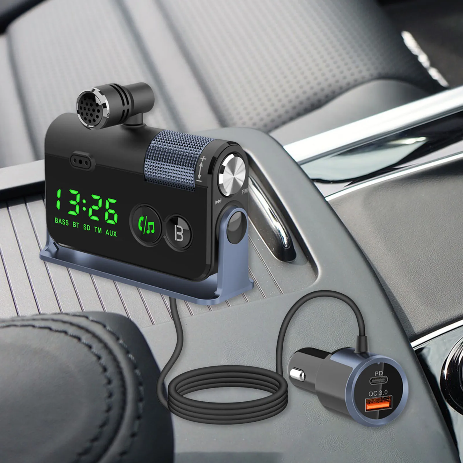 Беспроводной автомобильный Bluetooth FM-передатчик с подключаемым микрофоном для