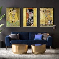 home decoration retro oil painting gustav klimts works the kiss art print abstract golden poster mural canvas wall pictures