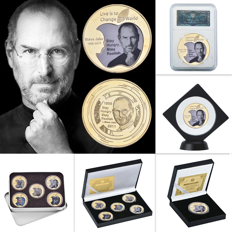 WR Steve Jobs золотые коллекционные монеты набор с монетницей US Challenge Coin Оригинальные