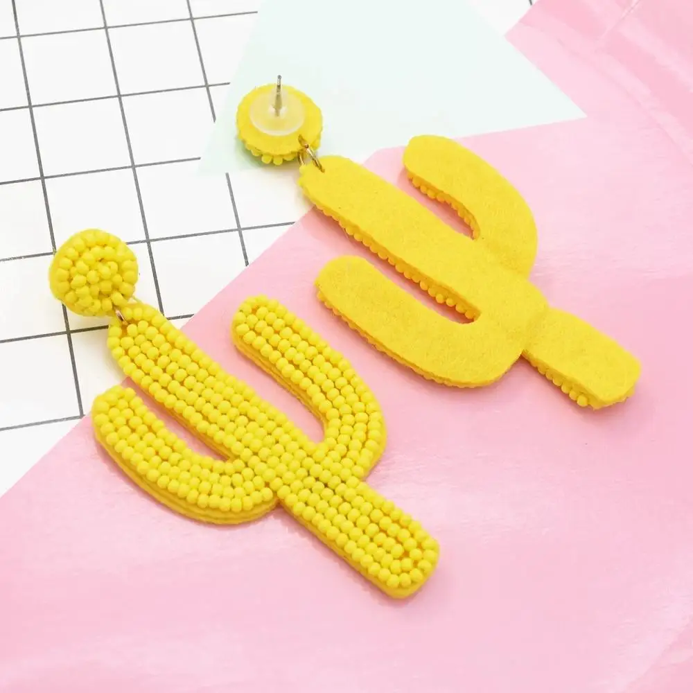 

Vintage Green Cactus Earring for Women Bohemian Colorful Beads Drop Earrings Plants Rhinestone Tassel Earrings Handmade Gifts