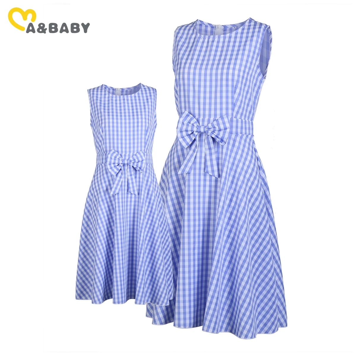 

Ma&Baby Family Matching Outfits Mother And Daughter Pink Plaid Print Dress Summer Bow Dresses Family Look DD43