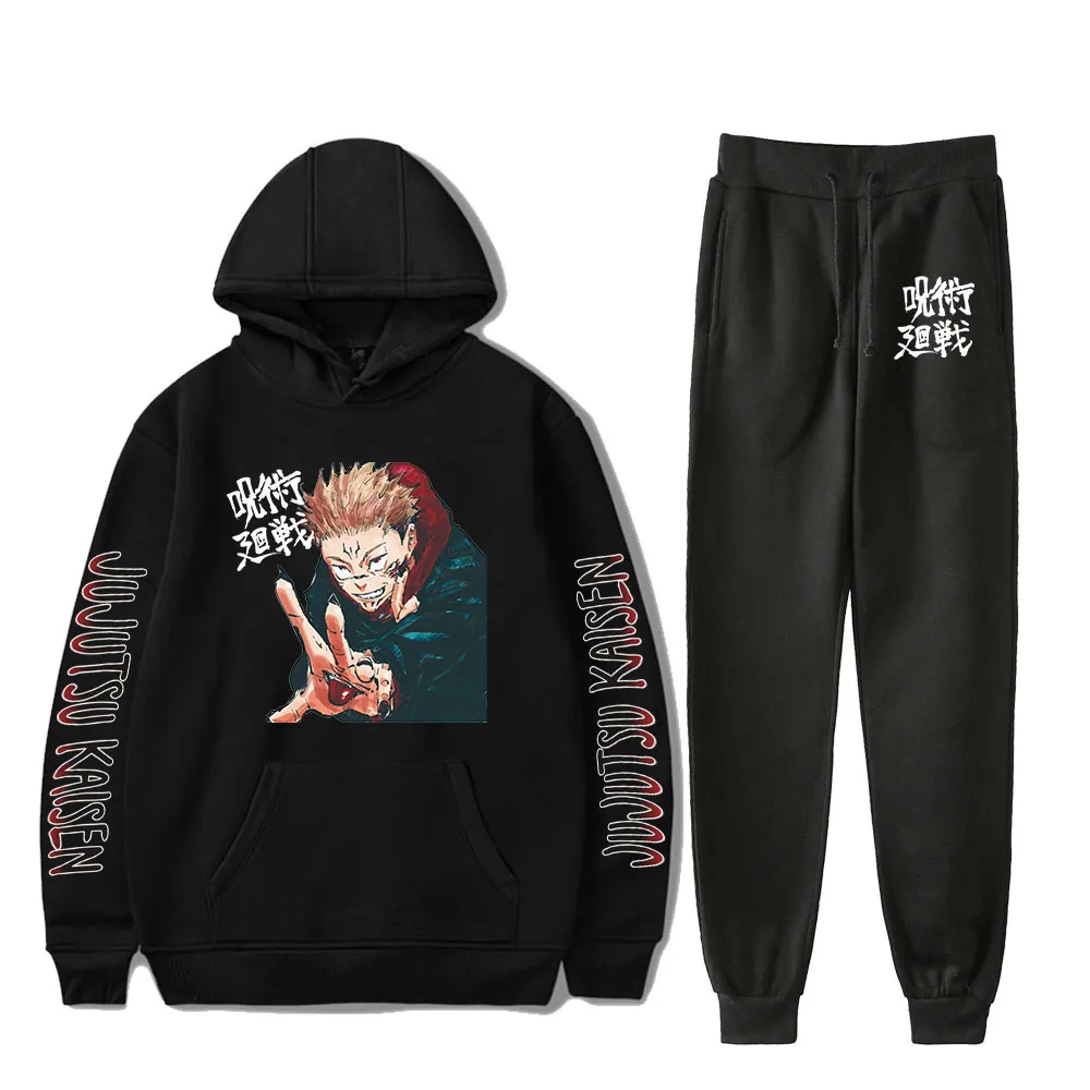 

Jujutsu Kaisen two piece Sets Hoodies And Sweatpants Fashion Autumn Tracksuit plus size Men/Women Streetwear Anime Black Suits