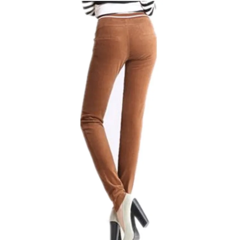 Офисный Плюс Размер высокий эластичный пояс вельветовые винтажные полосатые