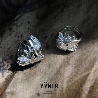 yvmin yvmin ripple series melting square heart shaped gemstone ring 925 silver hollow design wide ring