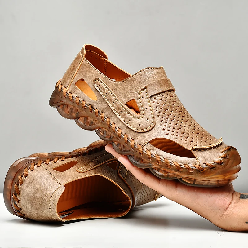 

2021 New Summer Men's Leather Sandals Outdoor Non-slip Beach Sandals Fashion Breathable Wading Shoes Roman Sandals Big Size 48