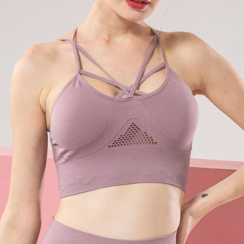 

Women Sports Bra Cross Back Straps Shockproof Fitness Bralette Workout Yoga Vest