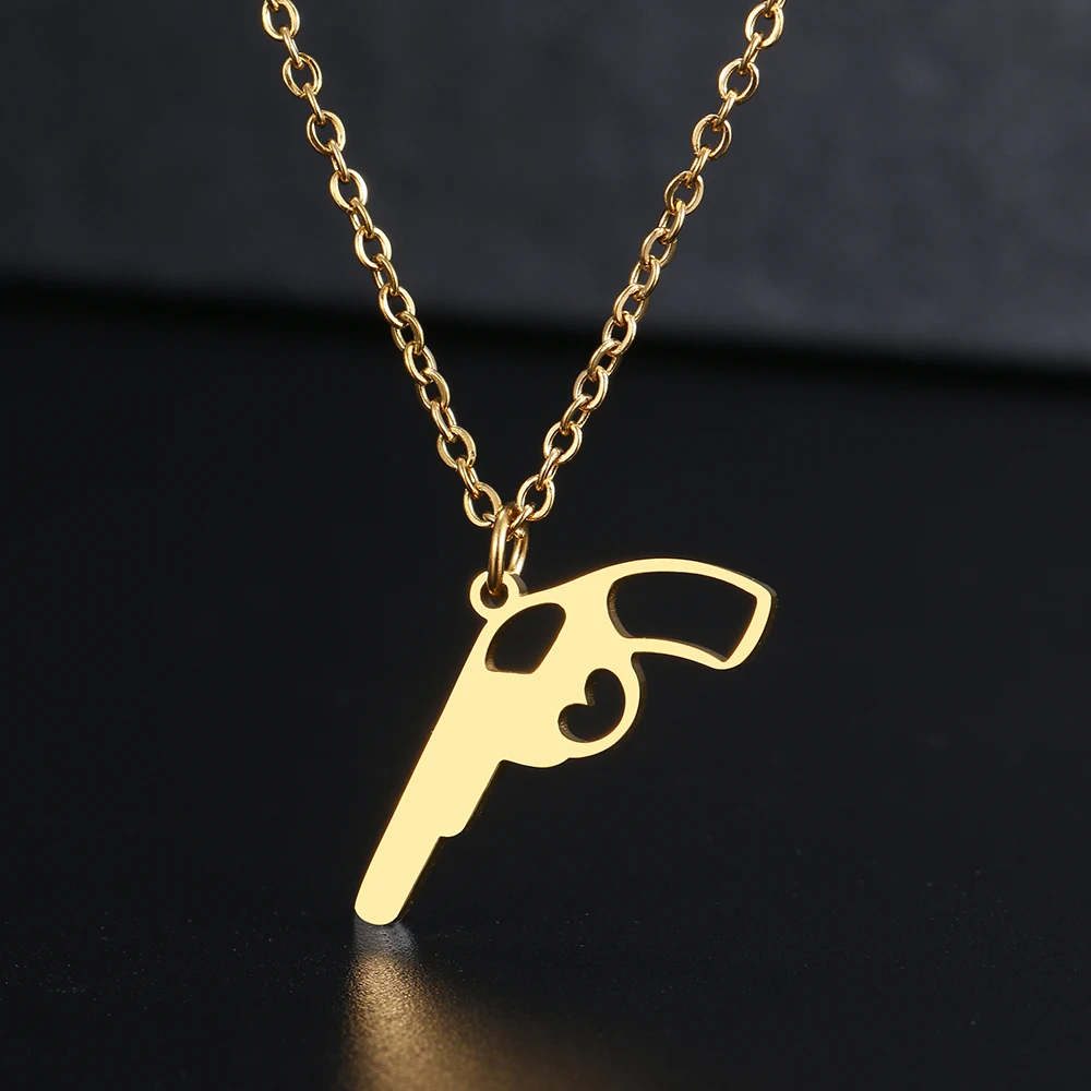 

Ожерелья из нержавеющей стали с полым сердцем, игрушечный пистолет, форма, кулон, воротник-цепочка, модное ожерелье для женщин и мужчин, ювел...