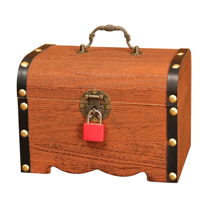 Детская деревянная Копилка ретро коробка для хранения денег с замком наличные