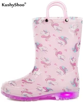 kushyshoo toddler boy rain boots with light kids shining shoes girl pvc rain shoes led gradient pink bling kids shoes