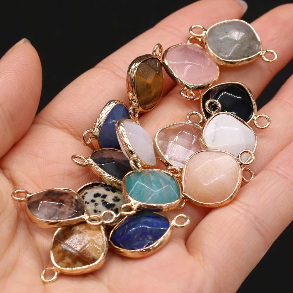 

5pc Natural Stone Faceted Pendants Gold plated Lapis lazuli Tiger Eye Connectors for Jewelry Making DIY Women Necklace Bracelet