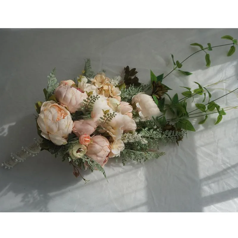

Rose Peony Bridal Cascading Bouquet Wedding Bouquets Bride Girl Flowers Wedding Decoration Fake Table Flower White Pink