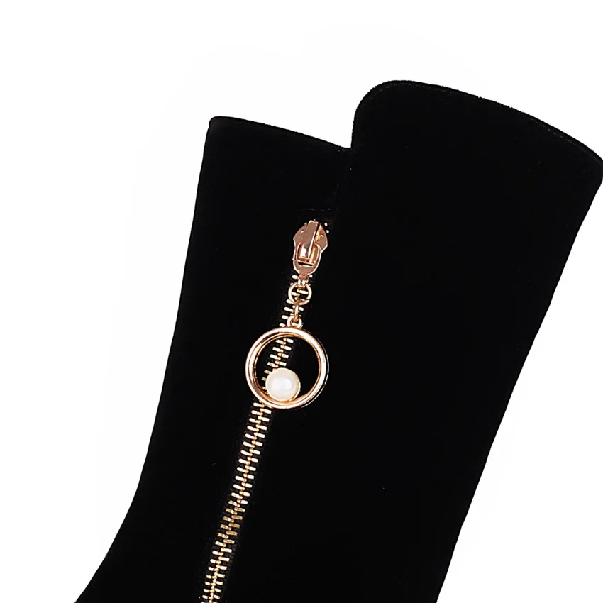 Демисезонные женские ботинки до середины икры на высоком каблуке Женские