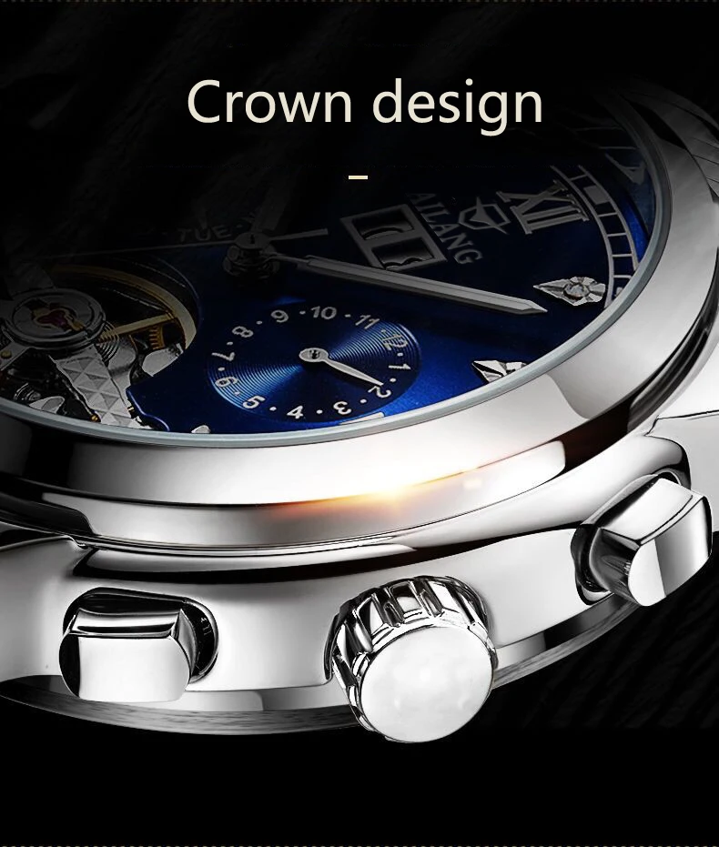 AILANG часы мужские люксовый бренд из нержавеющей стали Tourbillon несколько функций водонепроницаемые механические мужские часы