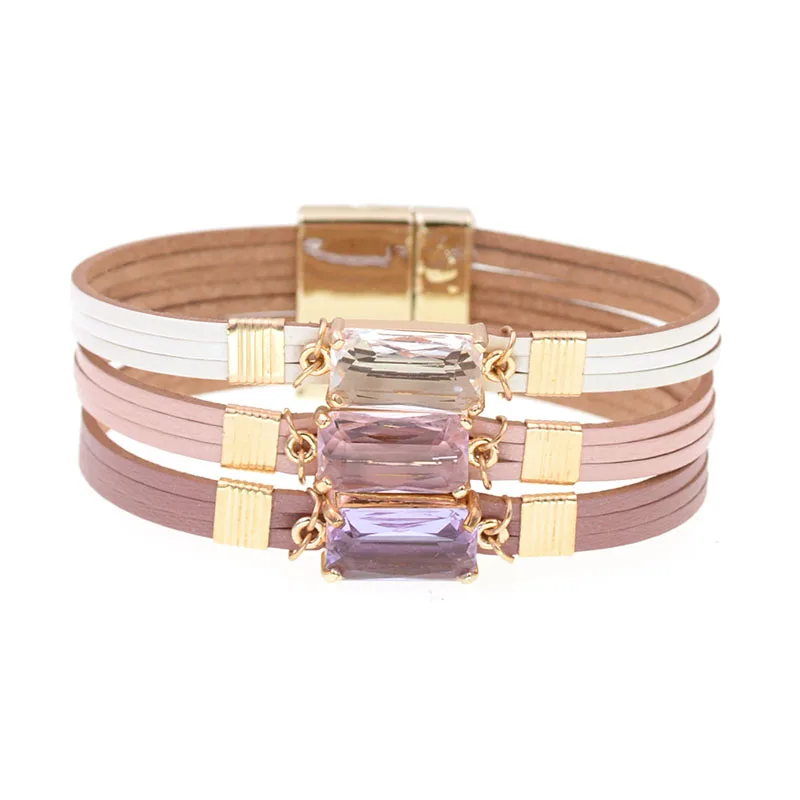 

Women bracelet Bohemian Multilayer Leather Bracelets for Women Fashion Ladies glass bracelet Wrap Bracelet Female Jewelry Gift