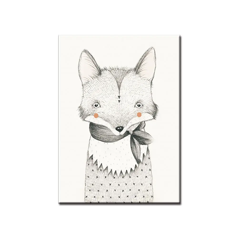 

Nordic Cute Little Fresh Black And White Cartoon Animal Cub Children's Room Decoration Painting Core Chelsea Belarus Juventus