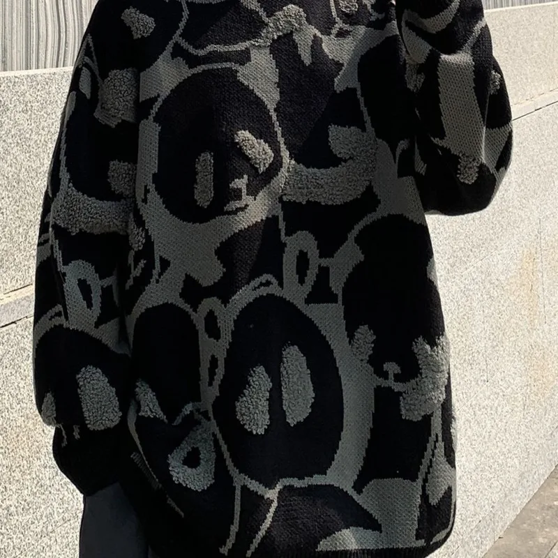 Мужской свитер с высоким воротом вязаный пуловер рисунком панды зимняя