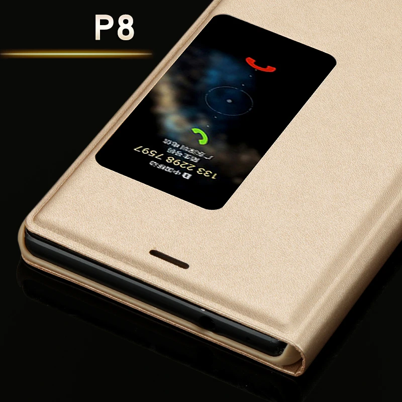 Ультратонкий чехол-книжка из искусственной кожи с окошком для Huawei P8 | Мобильные