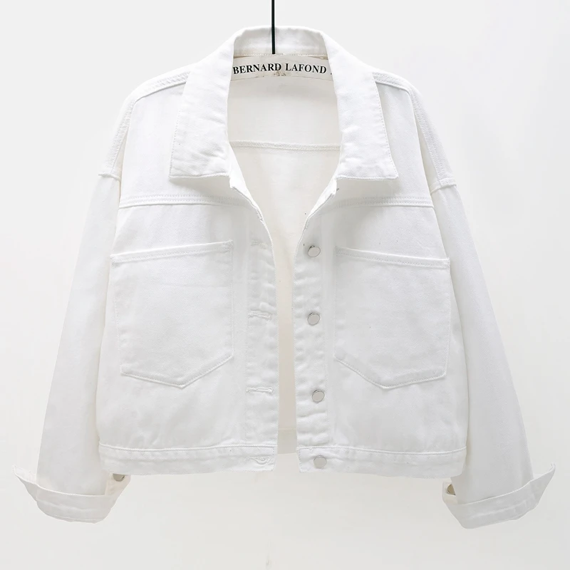 

Spring New Fashion Big Pocket White Denim Jacket Coat Women Loose Short Jeans Jackets Korean style Casual Denim Outerwear Female
