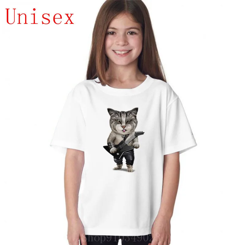 Тяжелый металл бас-гитара принтом в виде кота для девочек футболка детская