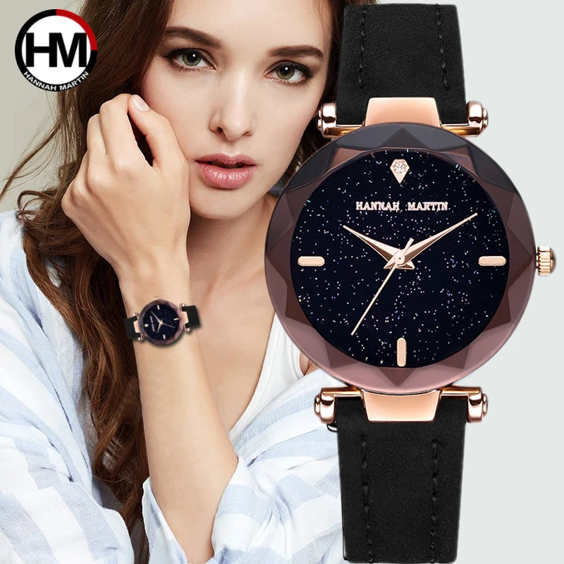 

HM Watch Woman Top Luxury Brand Rhinestones Japanese Waterproof Leather Buckle Belt Movement Ladies Quartz Clock Wristwatches