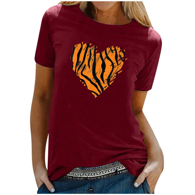 

Casual All-match T-Shirt 2022 New Summer O-Neck Short Sleeve T-Shirt Cute Heart-shaped Printed Pullover Fashion Lady Streetwear