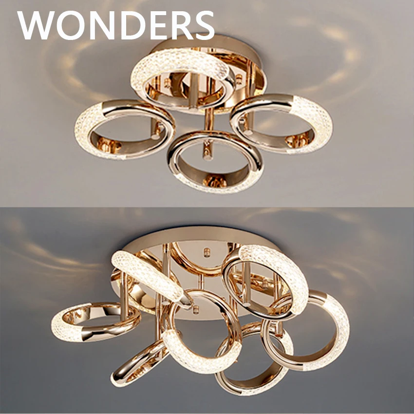 

Железная люстра в стиле постмодерн с золотым кольцом, роскошный скандинавский домашний декор, потолочная лампа для гостиной, спальни, бара, ...