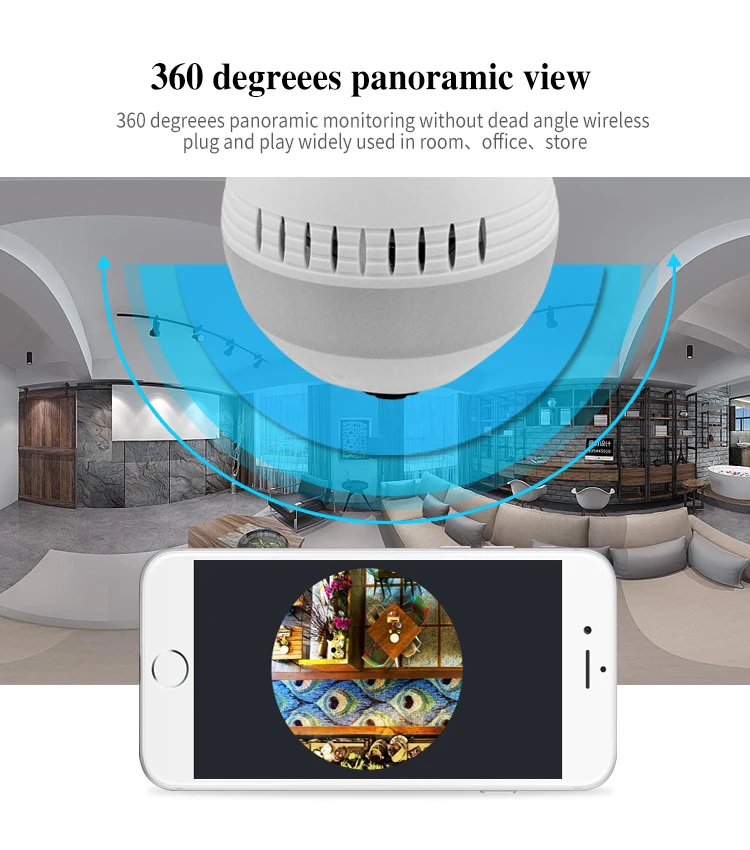 Weesee V380/iCSEE 1080P 2MP H.265 лампа панорамная VR рыбий глаз wifi IP камера