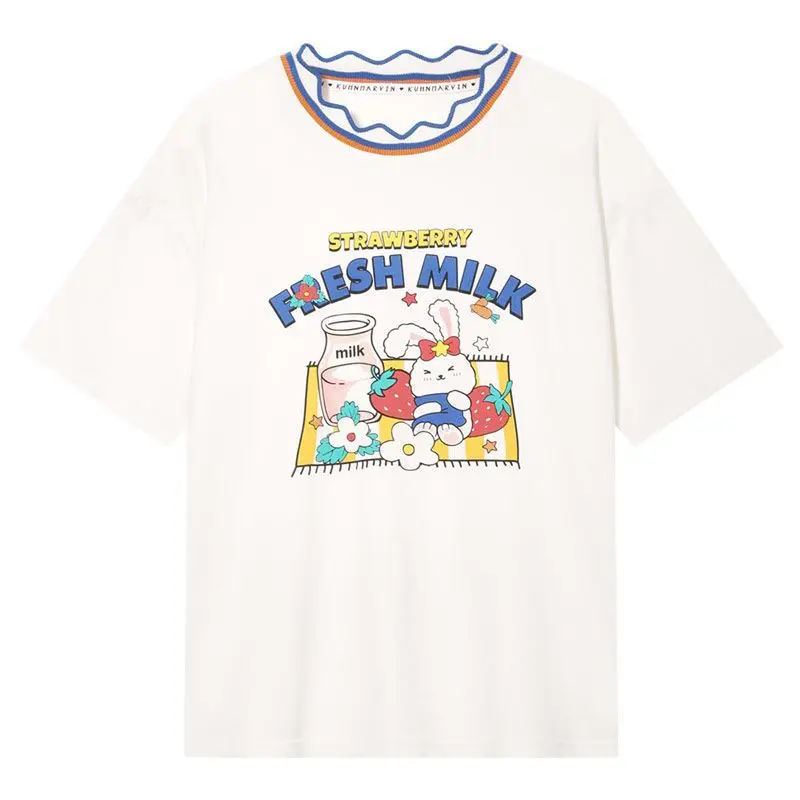 

Japanese Style Cute Rabbit Summer Short-sleeved T-shirt Women Ruffled Collar Tops Lolita Tees