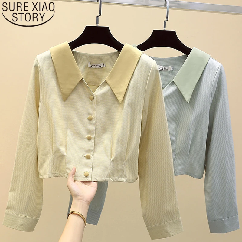 

Осень 2022, женские рубашки, корейская мода, универсальная рубашка с кукольным воротником и длинным рукавом, характерные женские топы, одежда ...