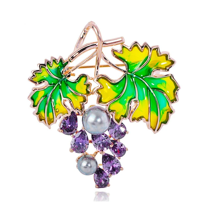 

OI Enamel Fruit Grape Shape Brooches Zircon Copper Jewelry For Women's Luxury Brooches Pins Wedding Clothing Skirt Accessories