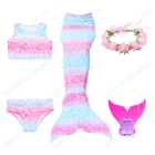 Cosfans девочек одеяло хвост русалки Разделение купальник для От 3 до 12 лет дети детские синие розовые бикини карнавальный костюм 5 шт. с монолитный плавники