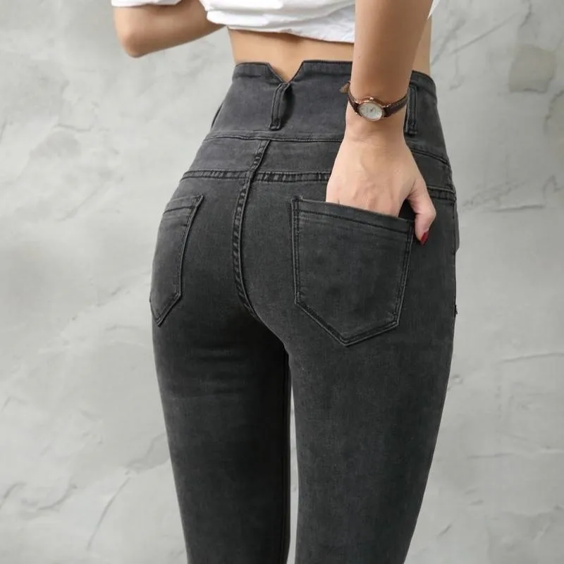 

New Warm High Waist Velvet Thick Jeans Female Winter Skinny Stretch Black Denim Trousers With Fleece Pants