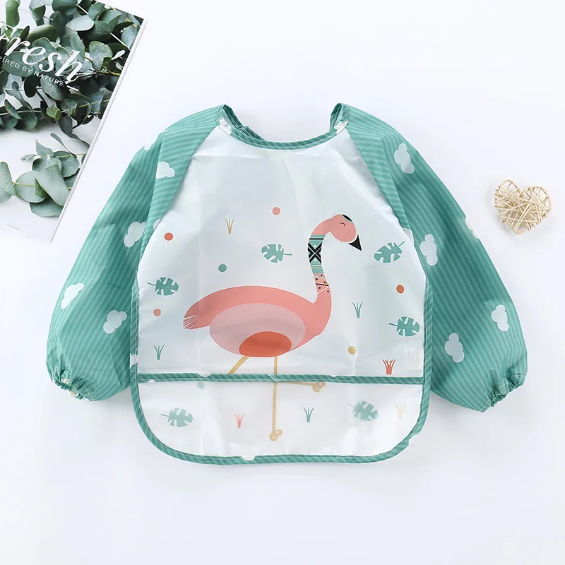 Baby bibs toddler kids waterproof long sleeve apron cartoon animals children feeding smock bib baby stuff 0-3Y
