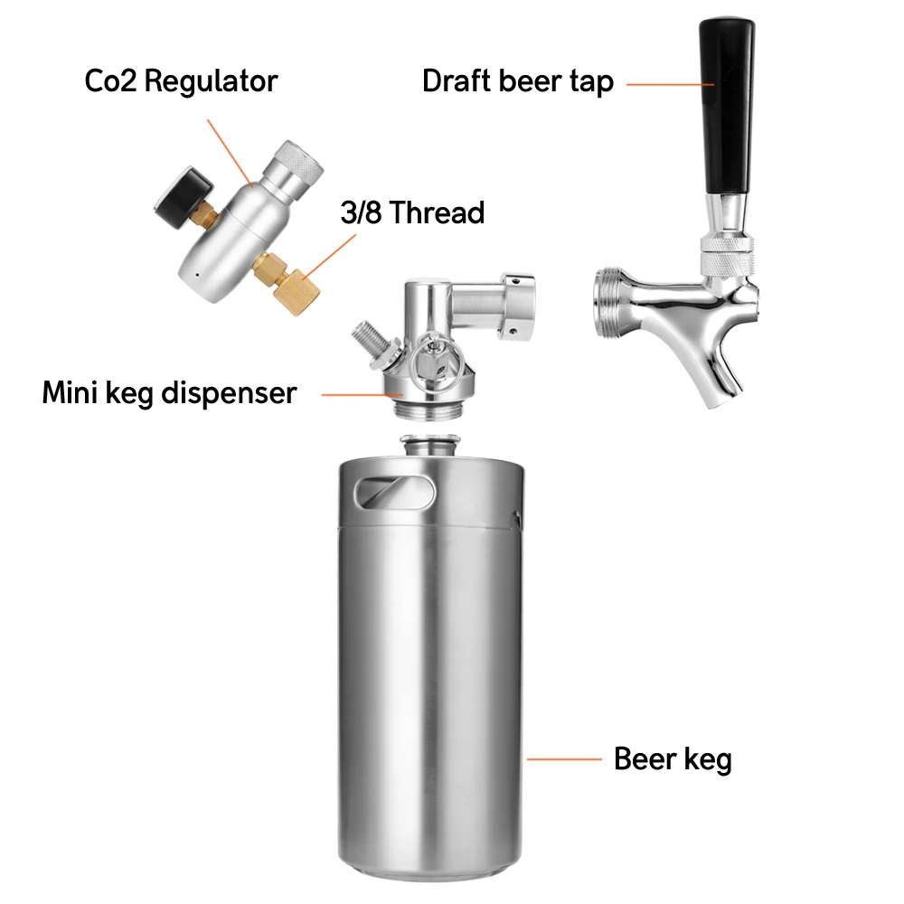 Мини кега для пива из нержавеющей стали 3.6L 5L с регулируемым краном и форсункой CO2
