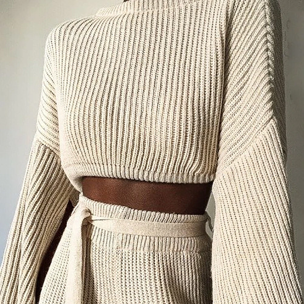 Соблазнительные однотонные костюмы из двух предметов женский короткий свитер с