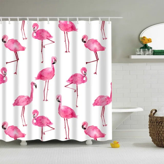 

Summer Flamingo Pink Bird Shower Curtains Beautiful Animal Pattern Print Waterproof Polyester Bathroom Decor Hanging Curtain Set