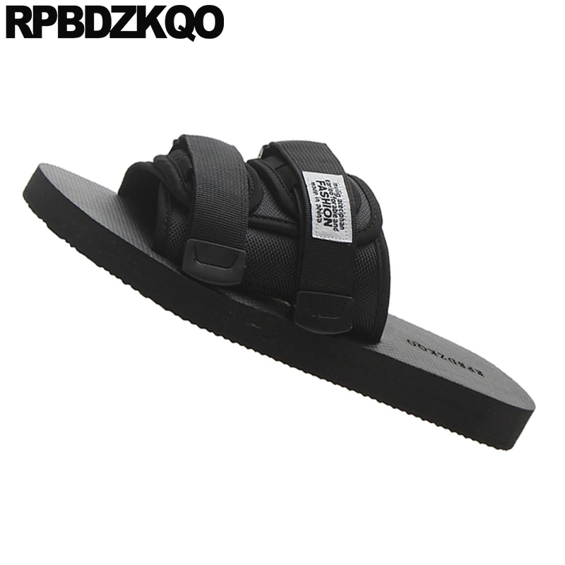 Сандалии мужские сетчатые без застежки пляжные шлепанцы плоская подошва