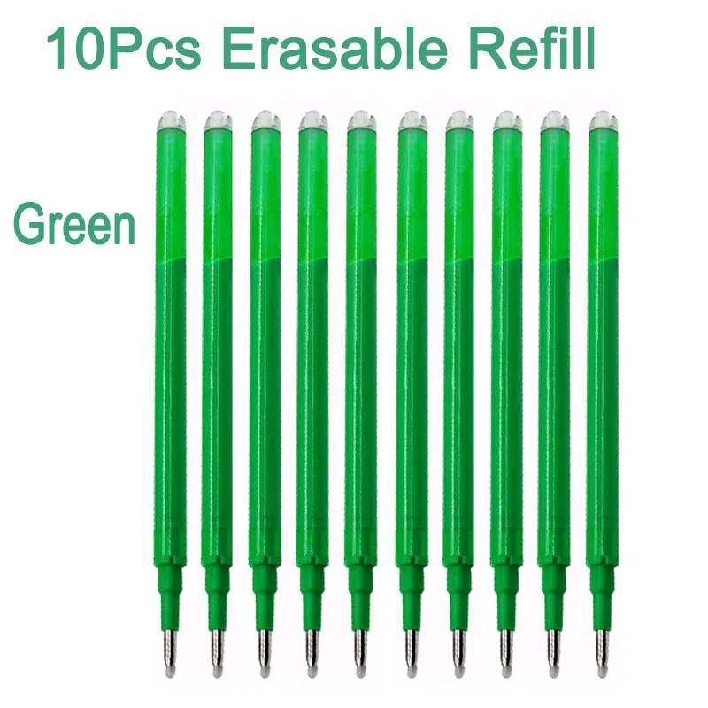 10pcs green ink Delvitch 10 шт./набор, 0,5 мм стержень со стираемыми чернилами, Волшебная стираемая ручка, сменные стержни, Офисная гелевая ручка, заправка, синие канцелярские принадлежности, инструменты для письма - Цвет: 10pcs green ink