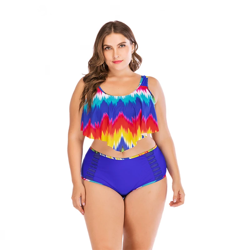 

Купальник женский из двух предметов, комплект бикини с принтом и оборками, пляжная одежда, большие размеры 4XL