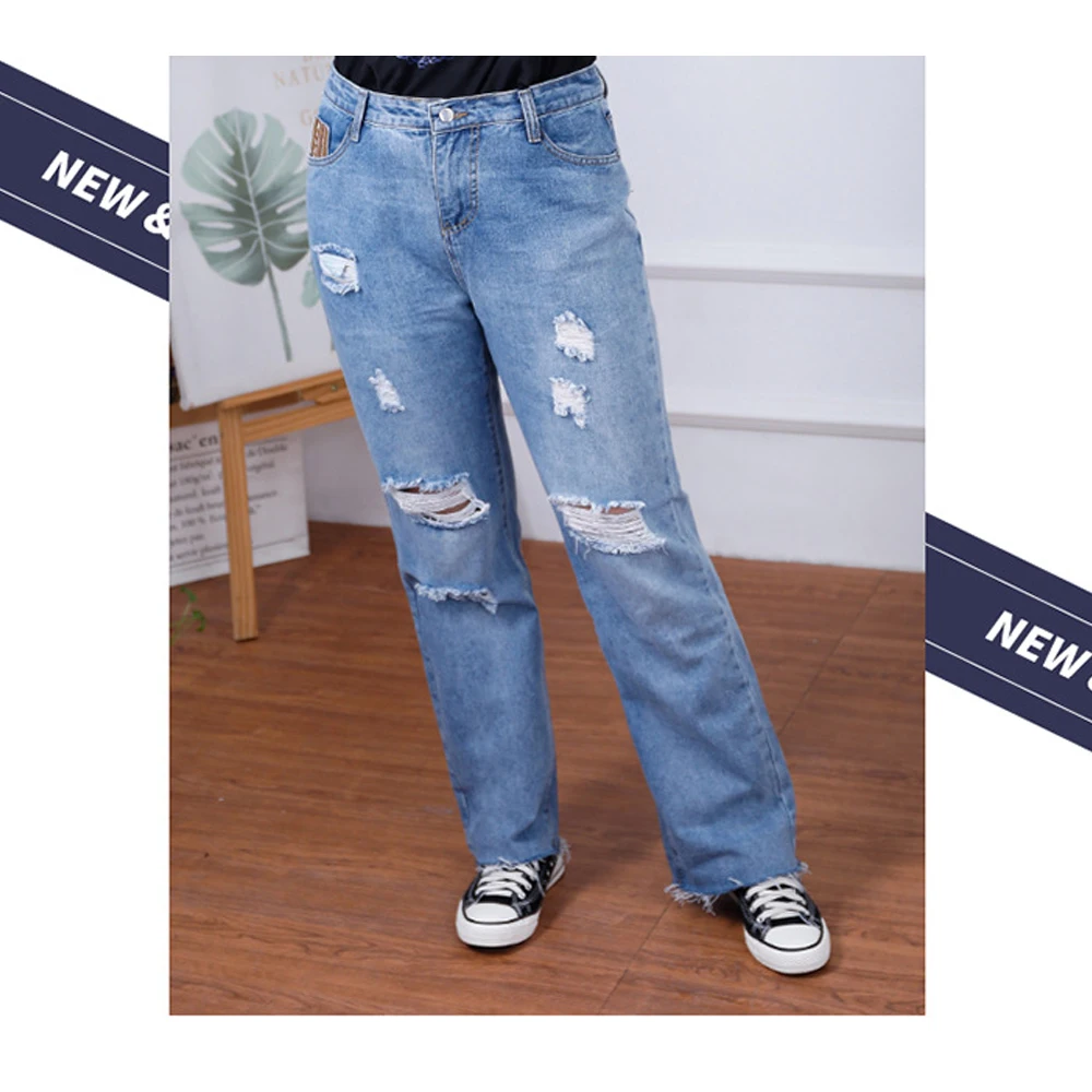 

Fashion Casual Women's Denim Baggy Jeans Loose Wide Pants Plus Size 4XL 5XL Ripped Hole Streetwear Trousers For Woman 2021 New