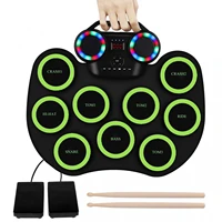 portable bluetooth compatible flash light roll up electronic drum set 9 silicon pads built in speakers and lithium battery