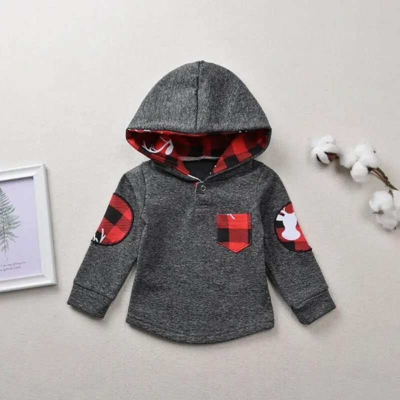 Рождественский комплект одежды От 6 месяцев до 3 лет топ с капюшоном и длинными