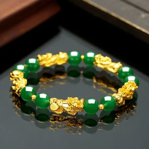 

Popular Feng Shui Obsidian Stone Beads Bracelet Men Women Unisex Wristband Gold Black Pixiu Wealth and Good Luck Women Bracelet
